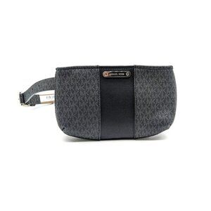 MICHAEL KORS logo center stripe faux-leather belt bag /fanny pack -Black -S/M